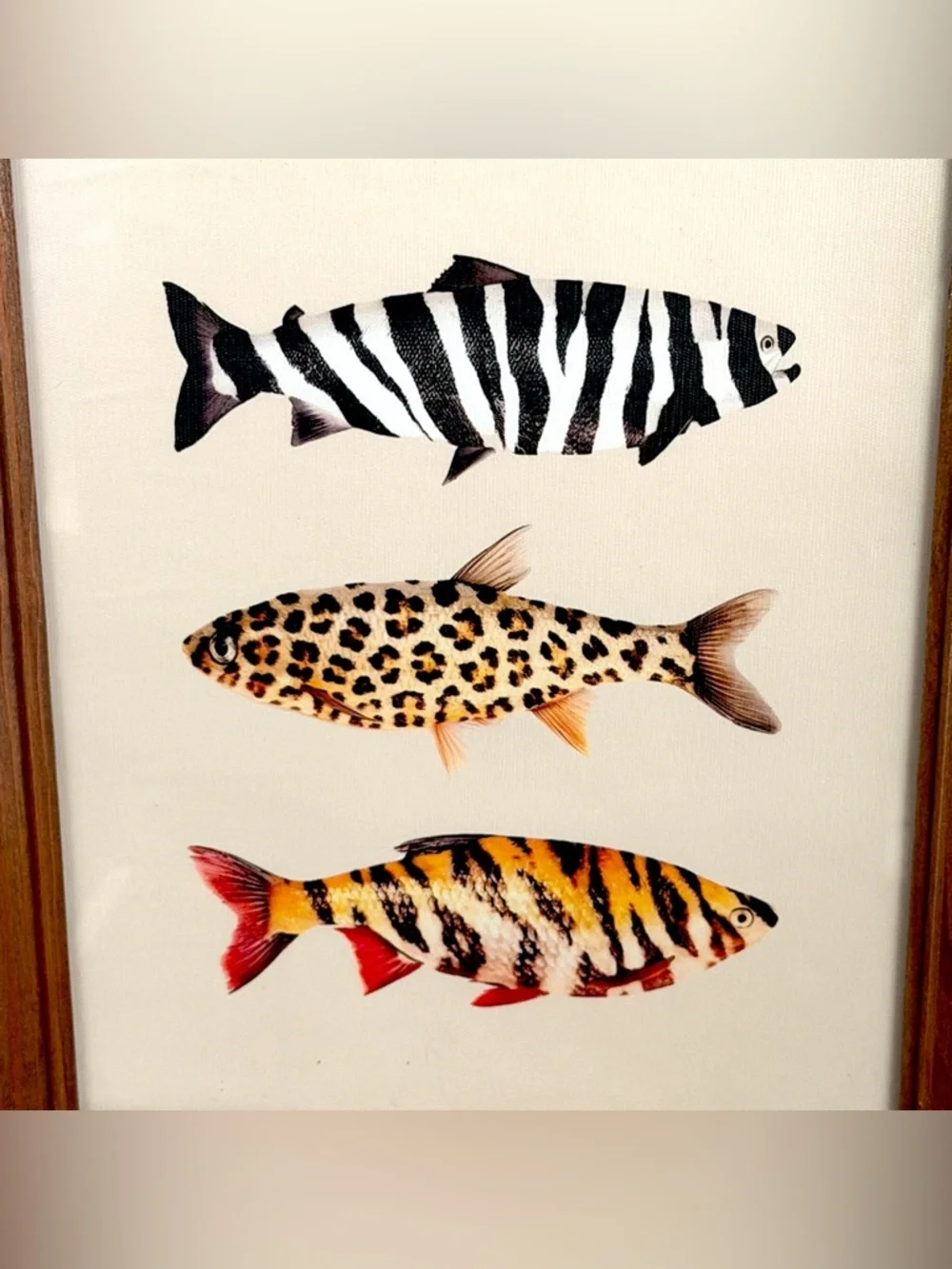 Animal Print Fish Canvas Art Print Vintage Wood Framed Wall Art 10x12” Fishing